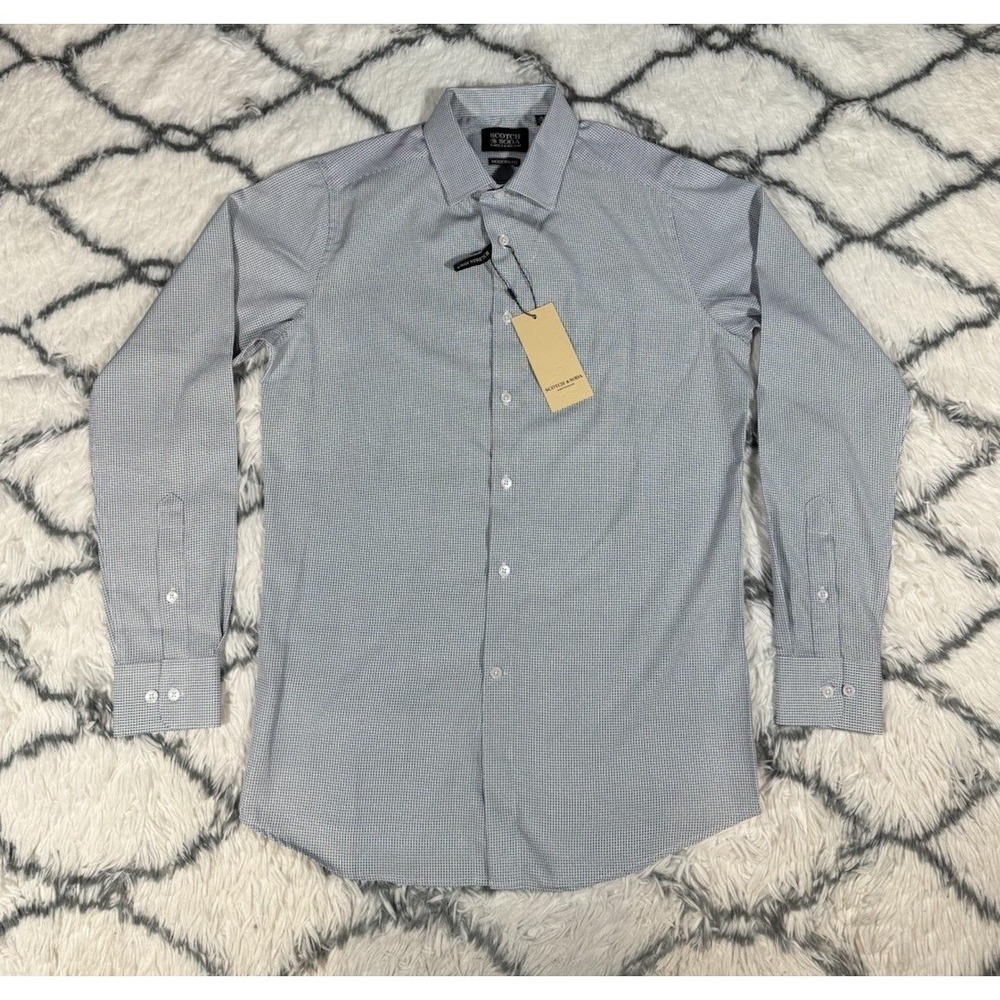 SCOTCH & SODA Geometric Modern Fit Dress Shirt Blue White Men's 15/38 *NEW* $125
